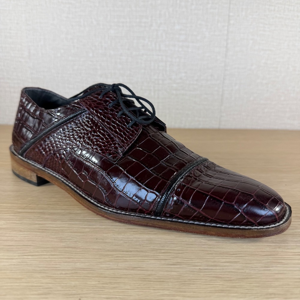 Stacy Adams Raimondo Mens 9.5 W Burgundy Croc Print Leather Oxford Dress Shoes